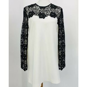 Clover Canyon Black White Color Block Lace Yoke Mini Dress Long Sleeve M Neopren